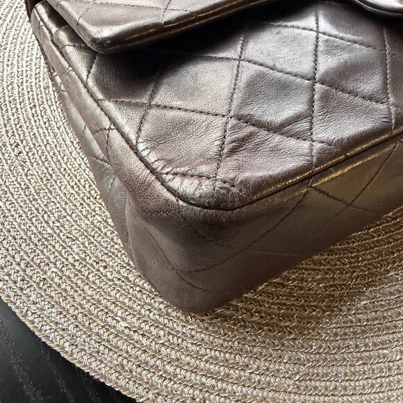 Vintage Chanel Medium Dark Brown Lambskin 24k Gold Plated Double Flap Bag - Picture 6 of 16